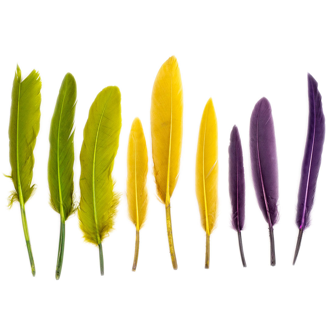 Indian Feathers | Loose Duck Cosse | Mardi Gras (Yellow/Green/Purple)