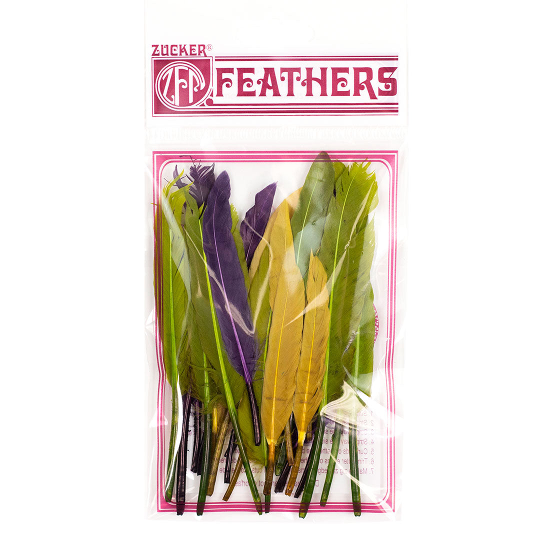 Indian Feathers | Loose Duck Cosse | Mardi Gras (Yellow/Green/Purple)