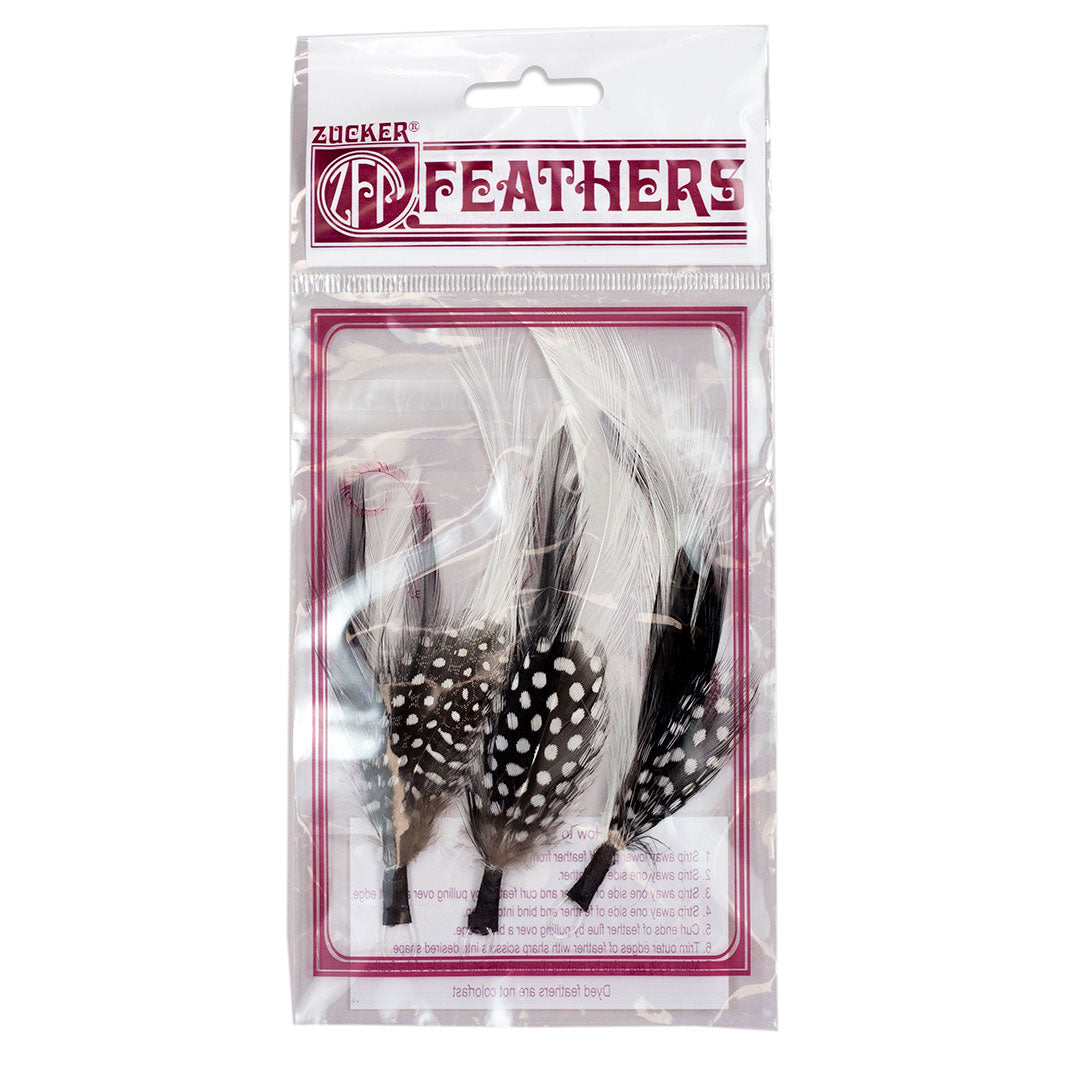 Hat Feathers - 3pc Black and White Polka Dot Feather Picks