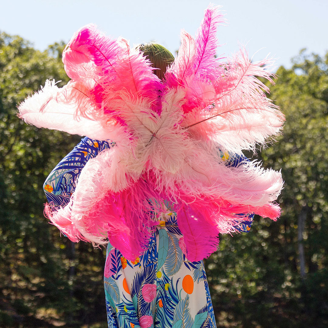 Medium Upcycled Ostrich Feather Costume Wings - Flamingo