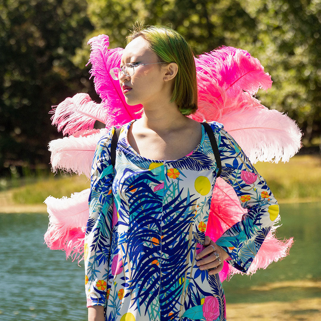 Medium Upcycled Ostrich Feather Costume Wings - Flamingo