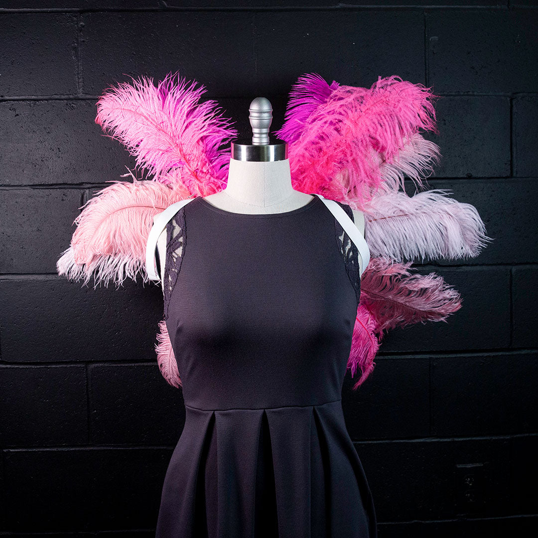 Medium Upcycled Ostrich Feather Costume Wings - Flamingo