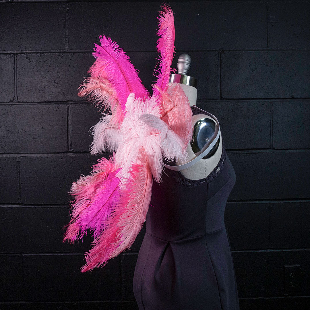 Medium Upcycled Ostrich Feather Costume Wings - Flamingo