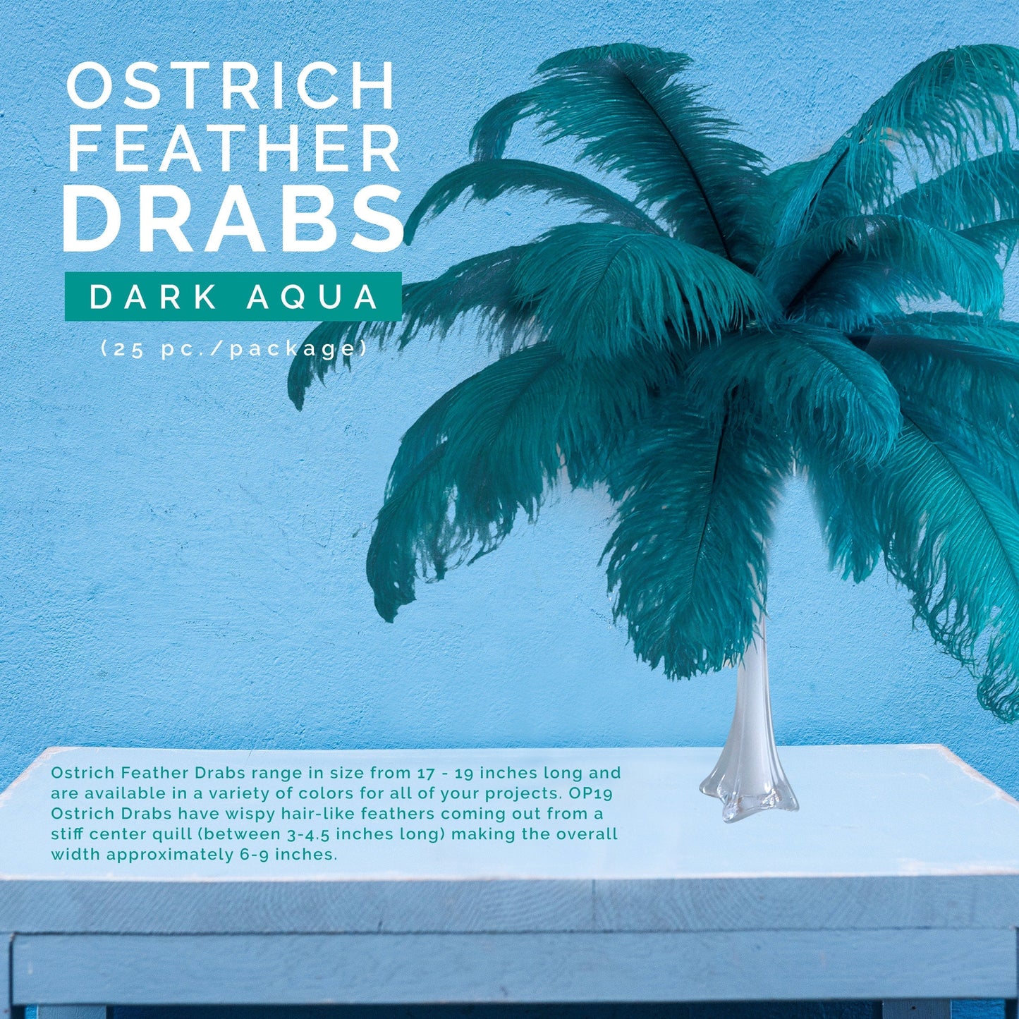 Large Ostrich Feathers - 17"+ Drabs - Dark Aqua