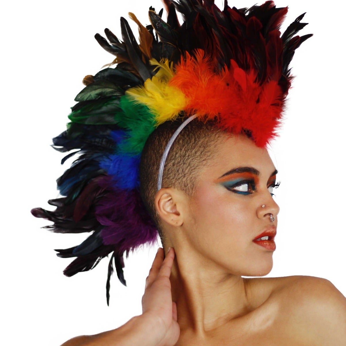 Rainbow Feather Mohawk with Black Tips