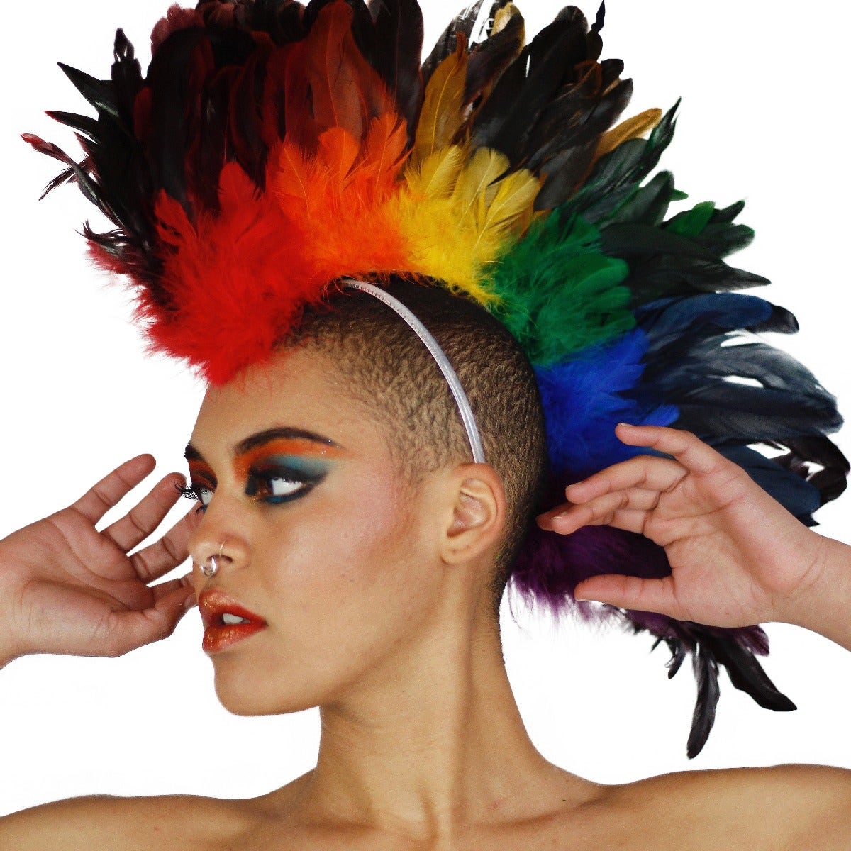 Rainbow Feather Mohawk with Black Tips