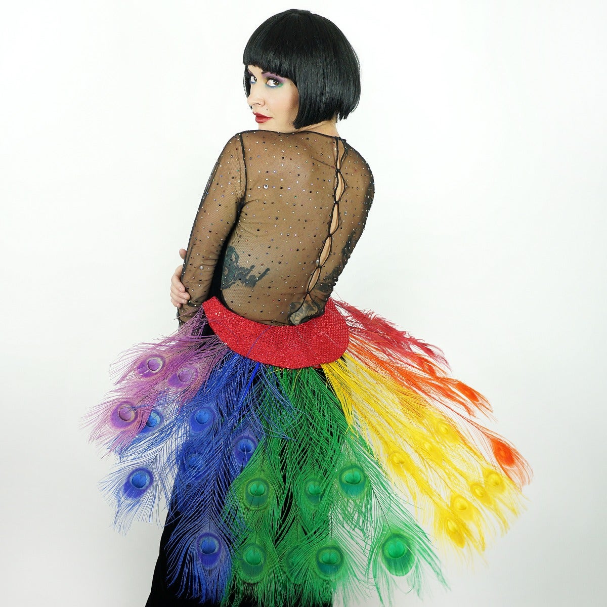 Majestic Rainbow Peacock Collar Headdress - Rainbow