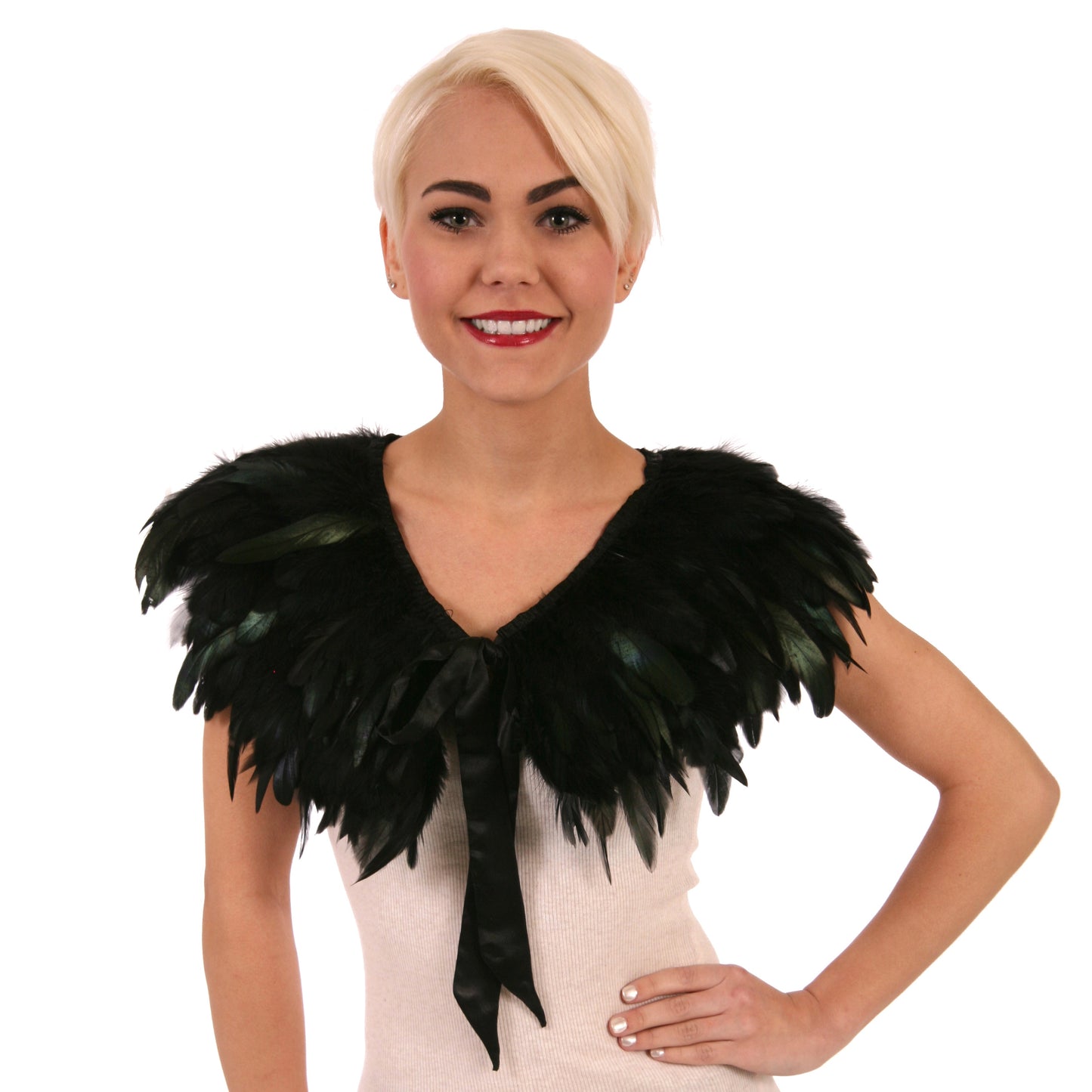 Black Iridescent Feather Cape