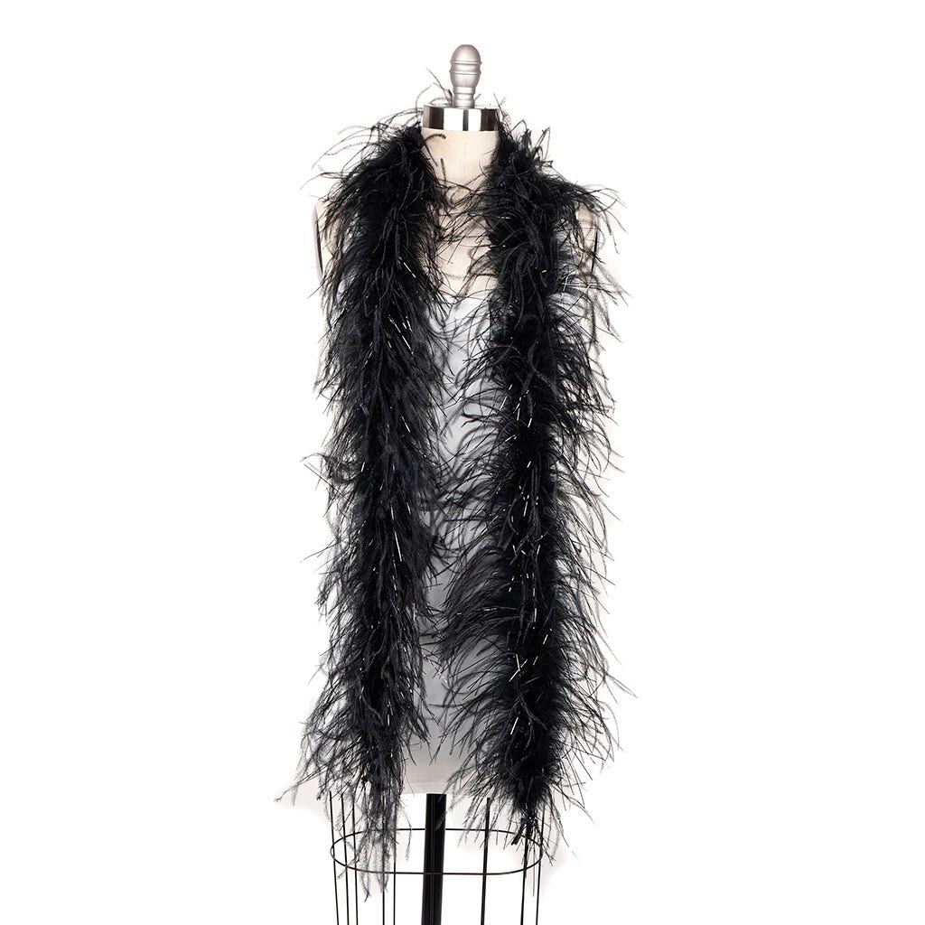 6 Ft. One-Ply Ostrich Feather Boas Solid Colors-Black/Black Lurex