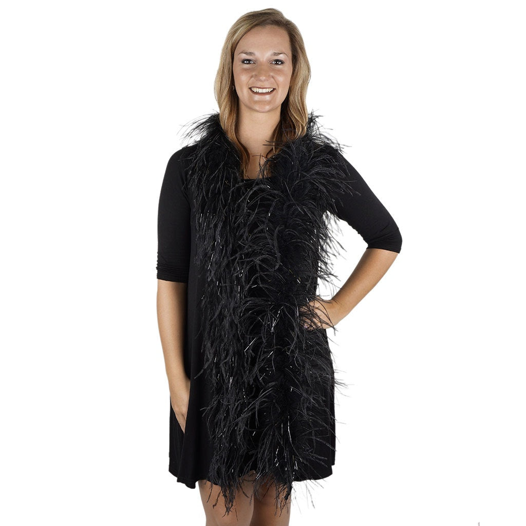 6 Ft. One-Ply Ostrich Feather Boas Solid Colors-Black/Black Lurex