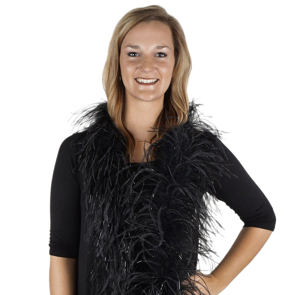 6 Ft. One-Ply Ostrich Feather Boas Solid Colors-Black/Black Lurex