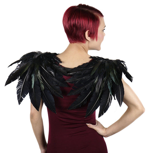Gothic Crow Costume Feather Wings - Black Over the Shoulder Feather Fairy Wings for Unique Cosplay and Halloween Costume Accessories.