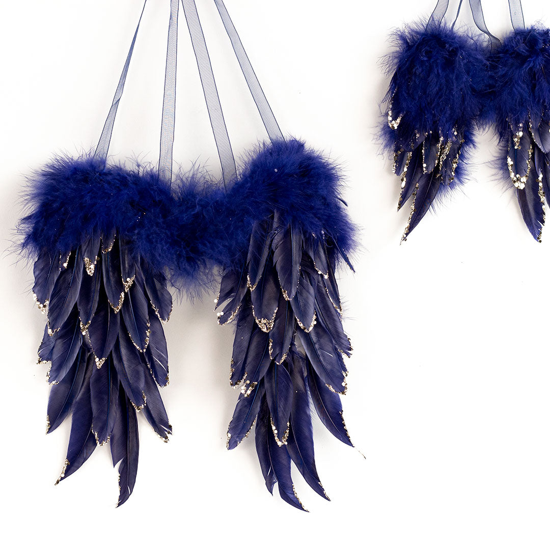 Navy Blue Feather Angel Wing Ornament