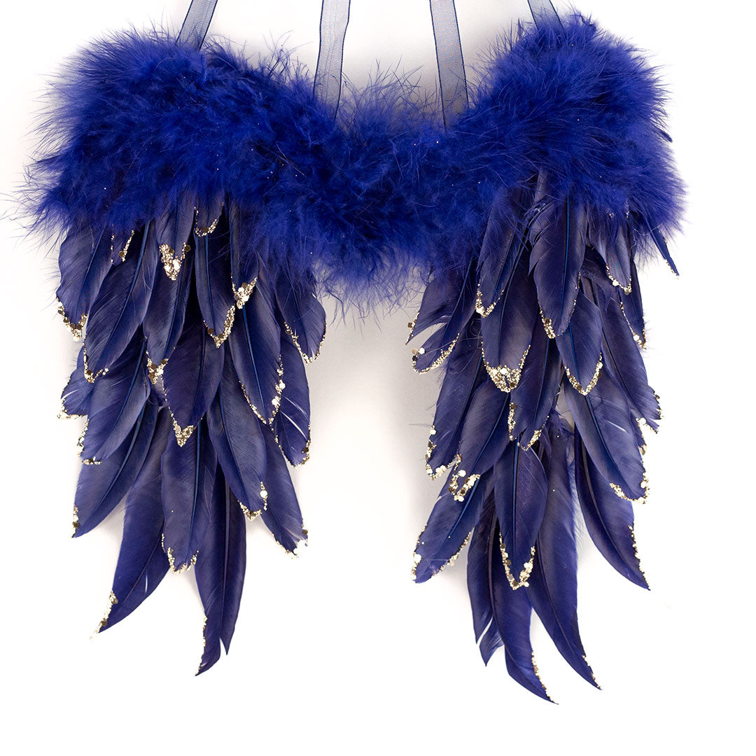 Navy Blue Feather Angel Wing Ornament