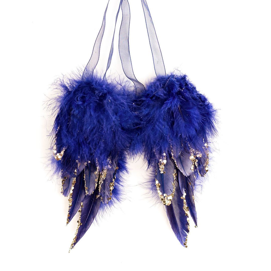 Navy Blue Feather Angel Wing Ornament