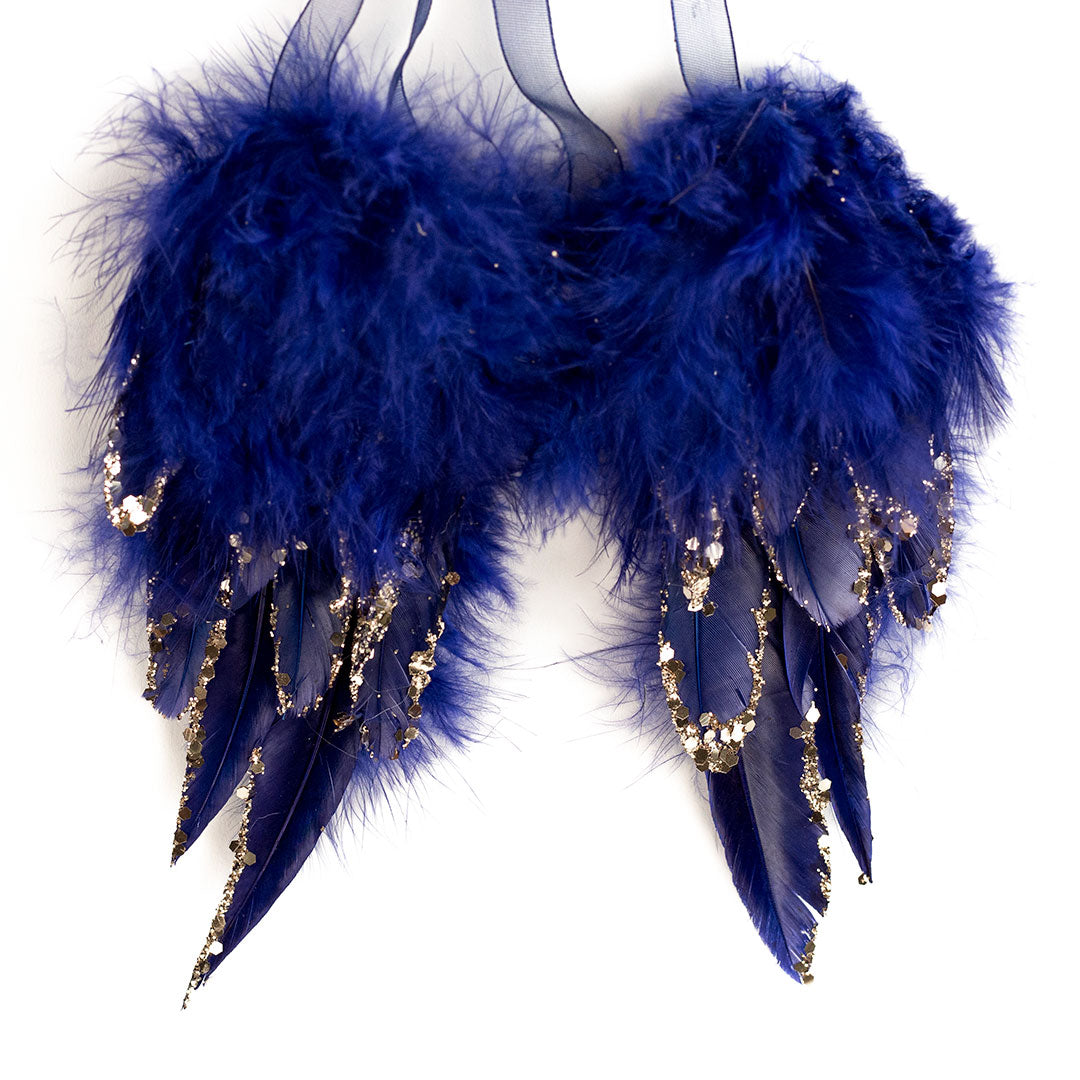 Navy Blue Feather Angel Wing Ornament