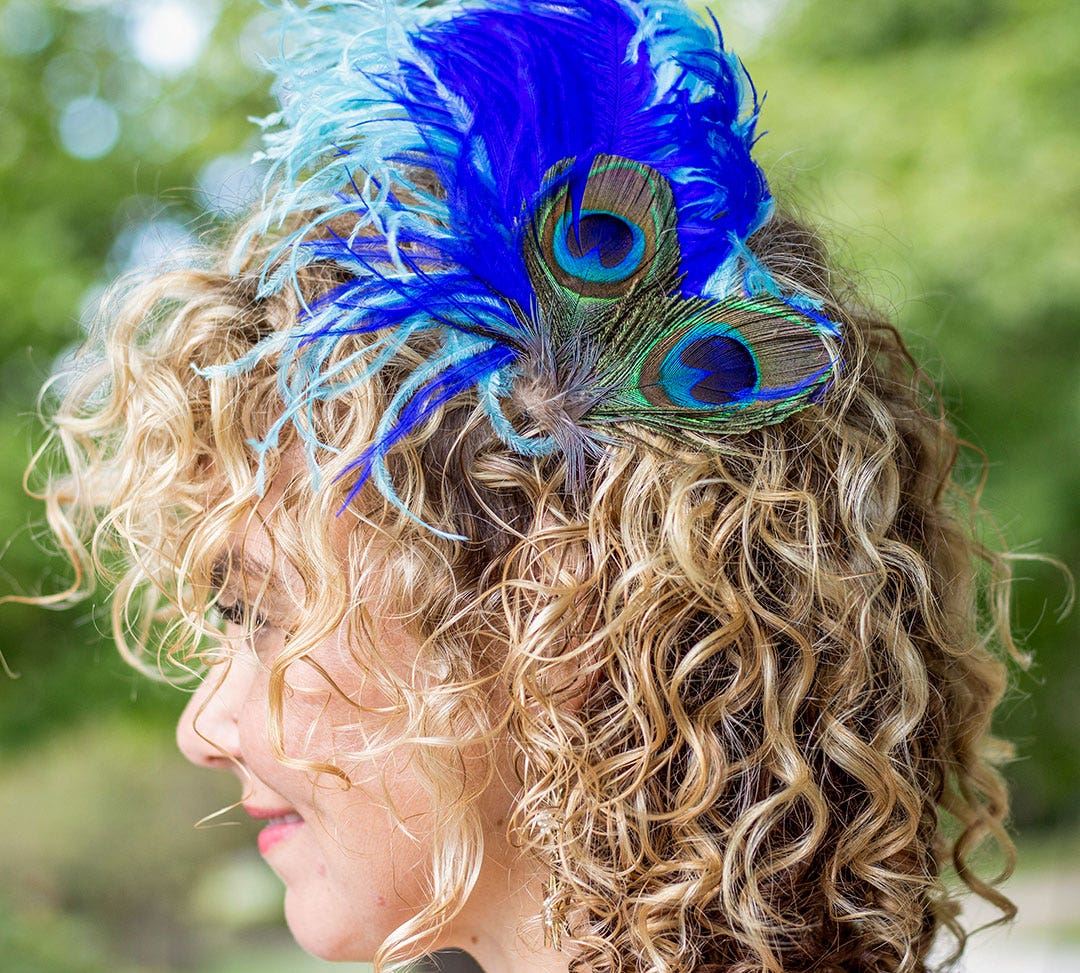 Large Peacock and Ostrich Feather Hair Clip