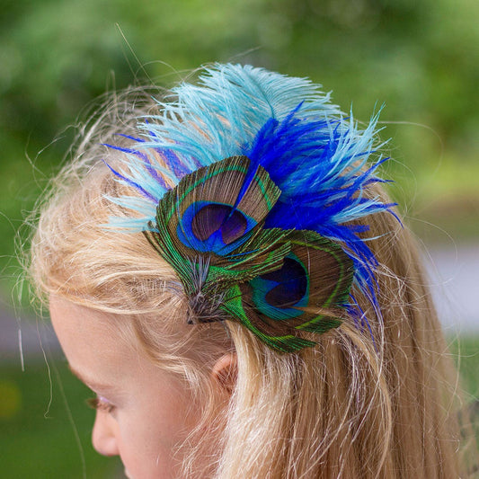 Small Peacock and Ostrich Feather Hair Clip