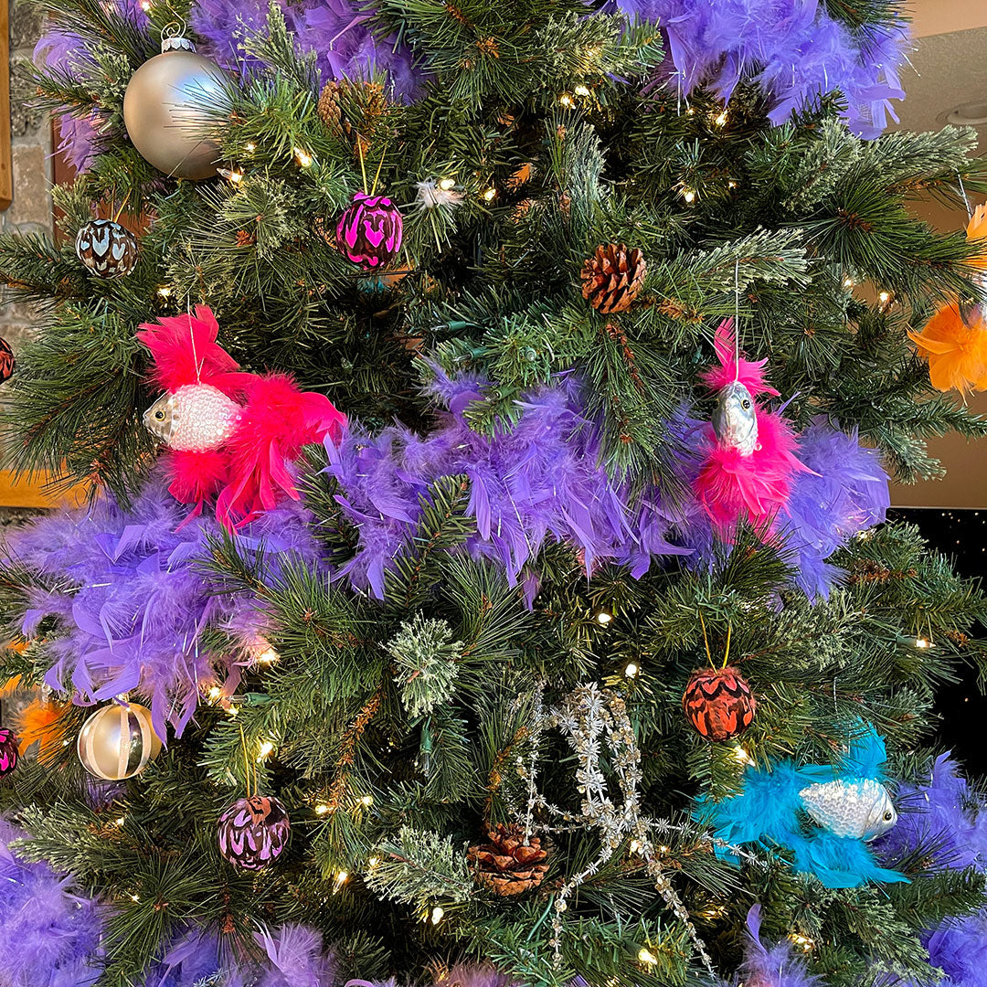 Venery Feather Ornament - Dyed 2" ball Very Berry