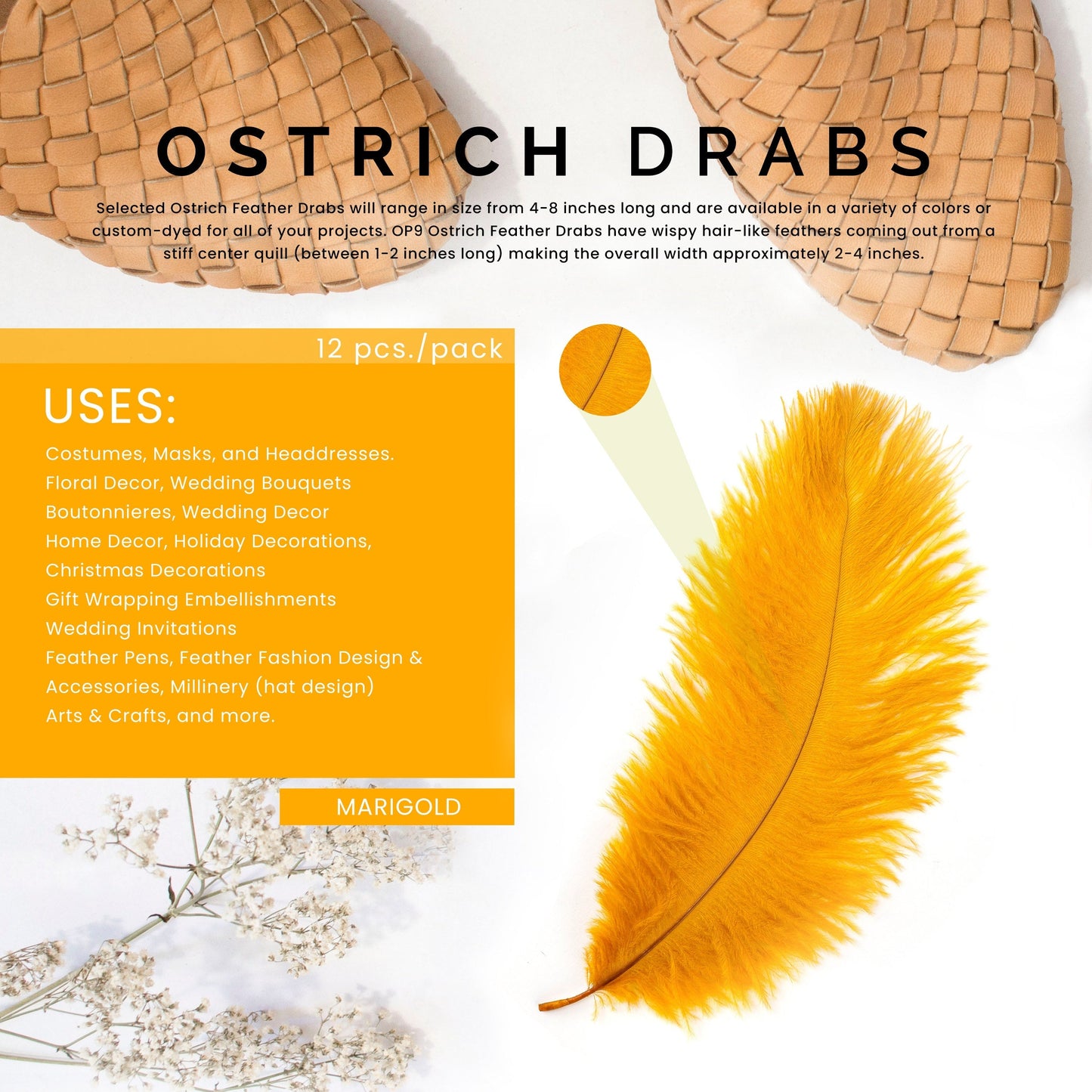 Ostrich Feathers 4-8" Drabs - Marigold