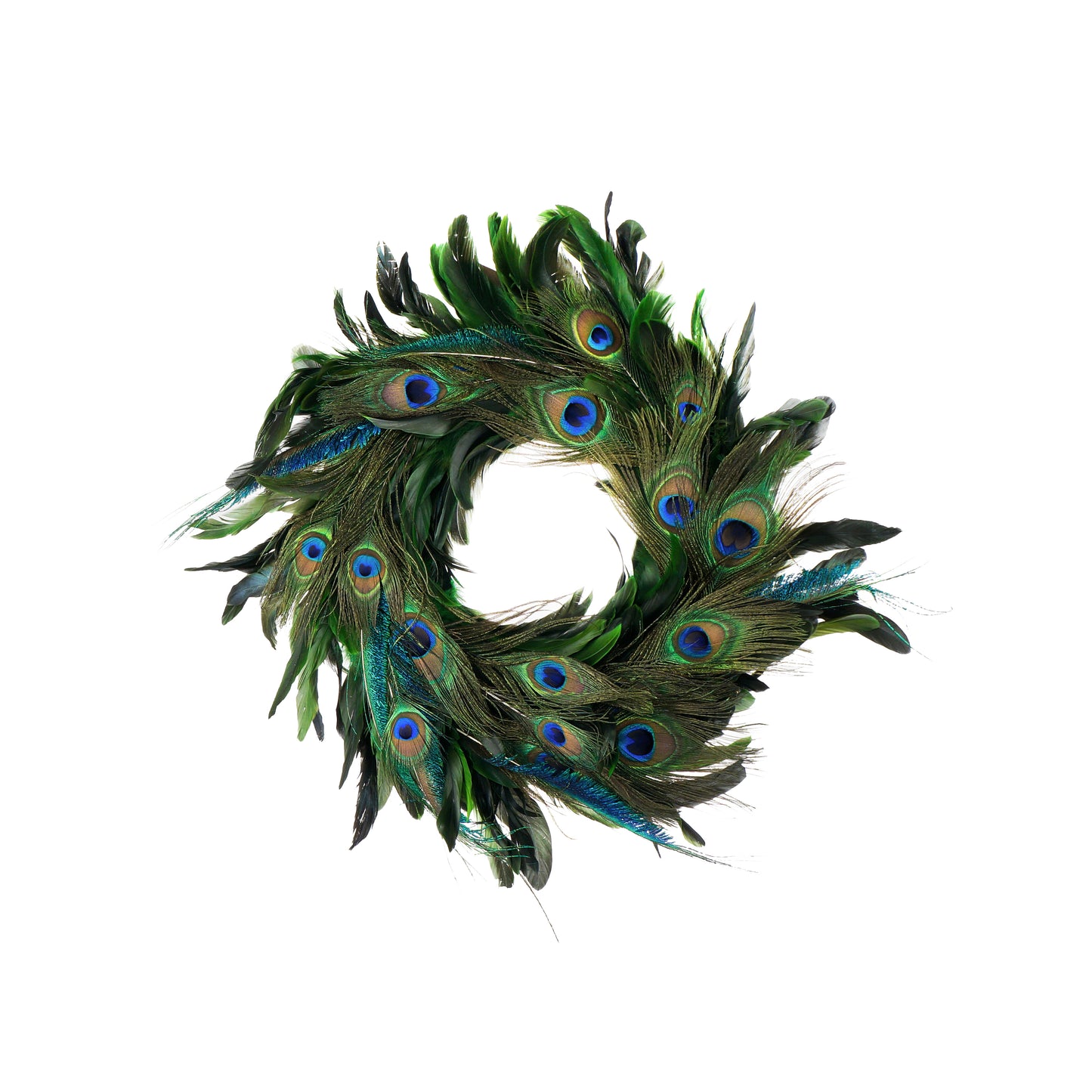 Handmade Schlappen-Peacock Feather Holiday Wreath - Kelly/Natural