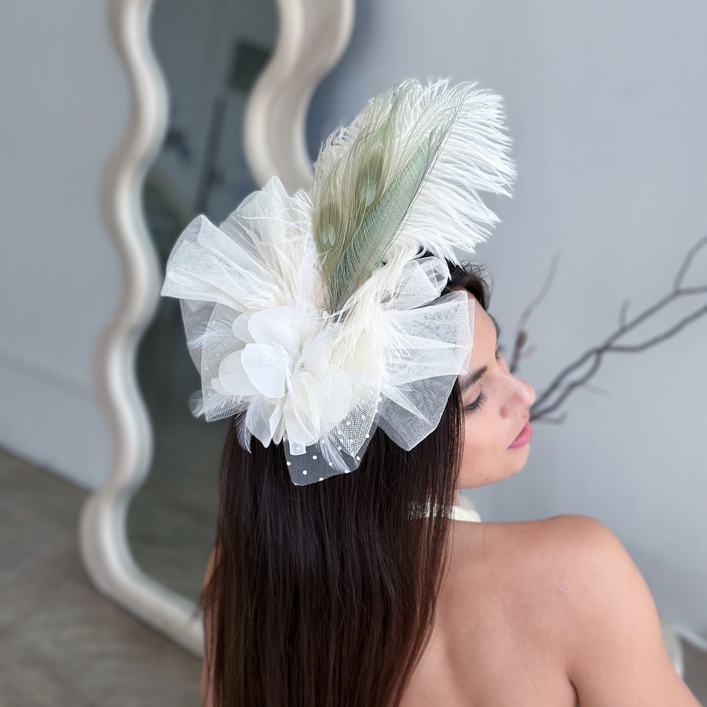 Clara Natural Pheasant and Ivory Ostrich Feather Fascinator