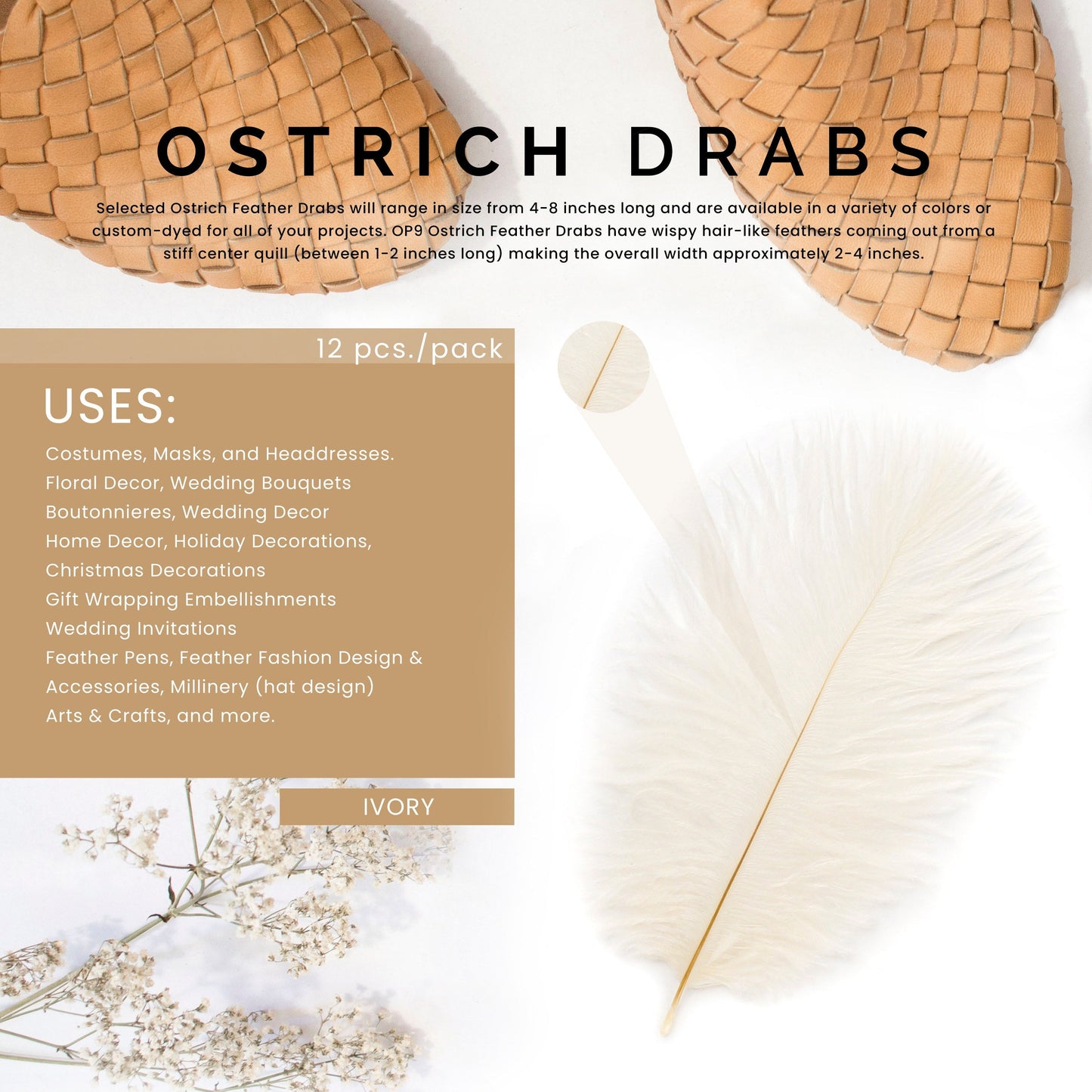 Ostrich Feathers 4-8" Drabs - Ivory