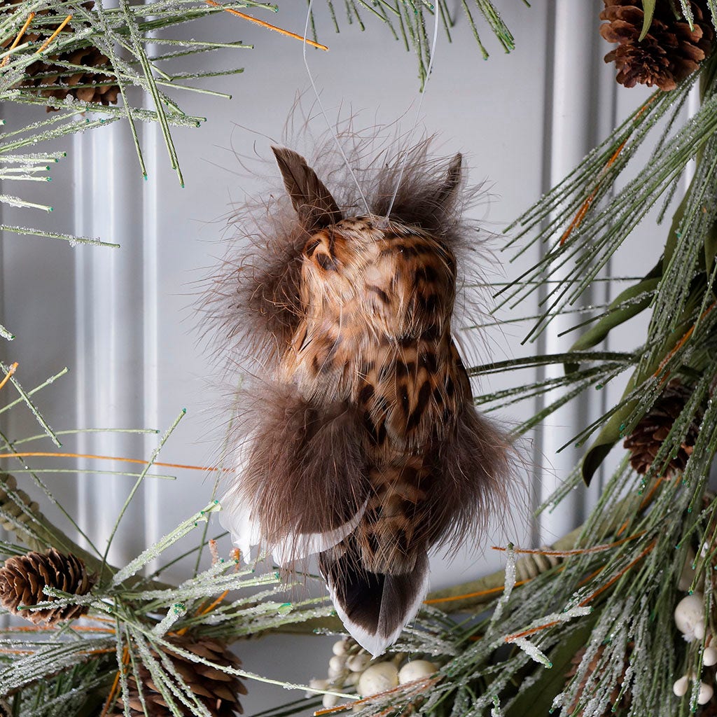 Feather Owl Ornament - Natural