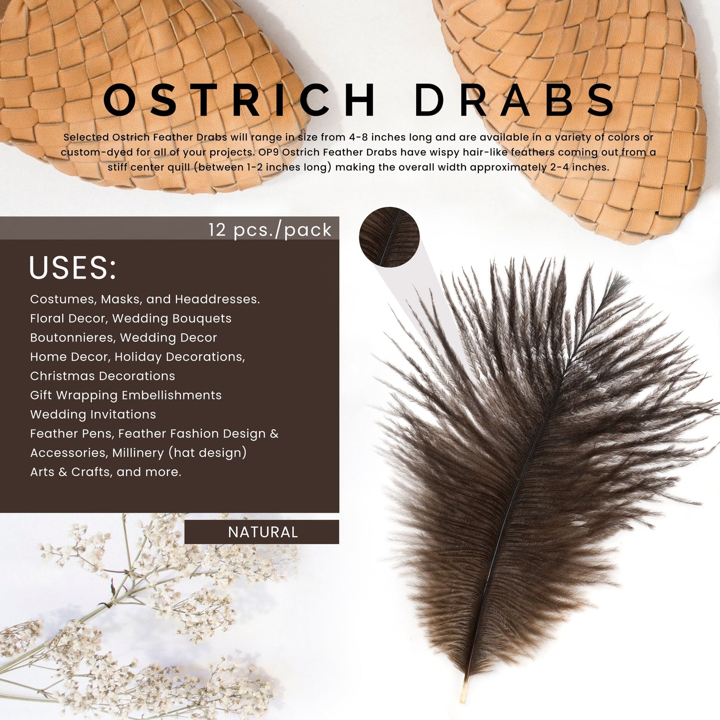 Ostrich Feathers 4-8" Drabs - Natural