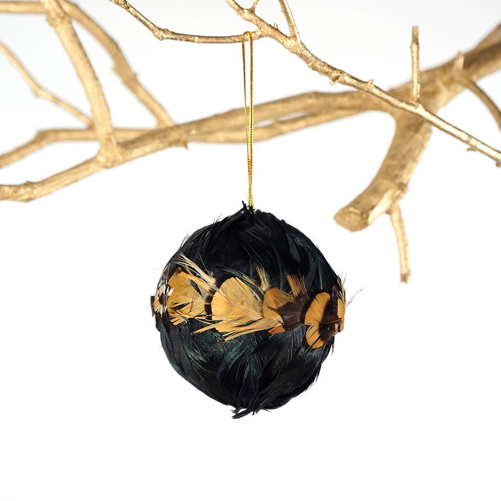 Natural Bronze Feather Ornament 3" ball Natural