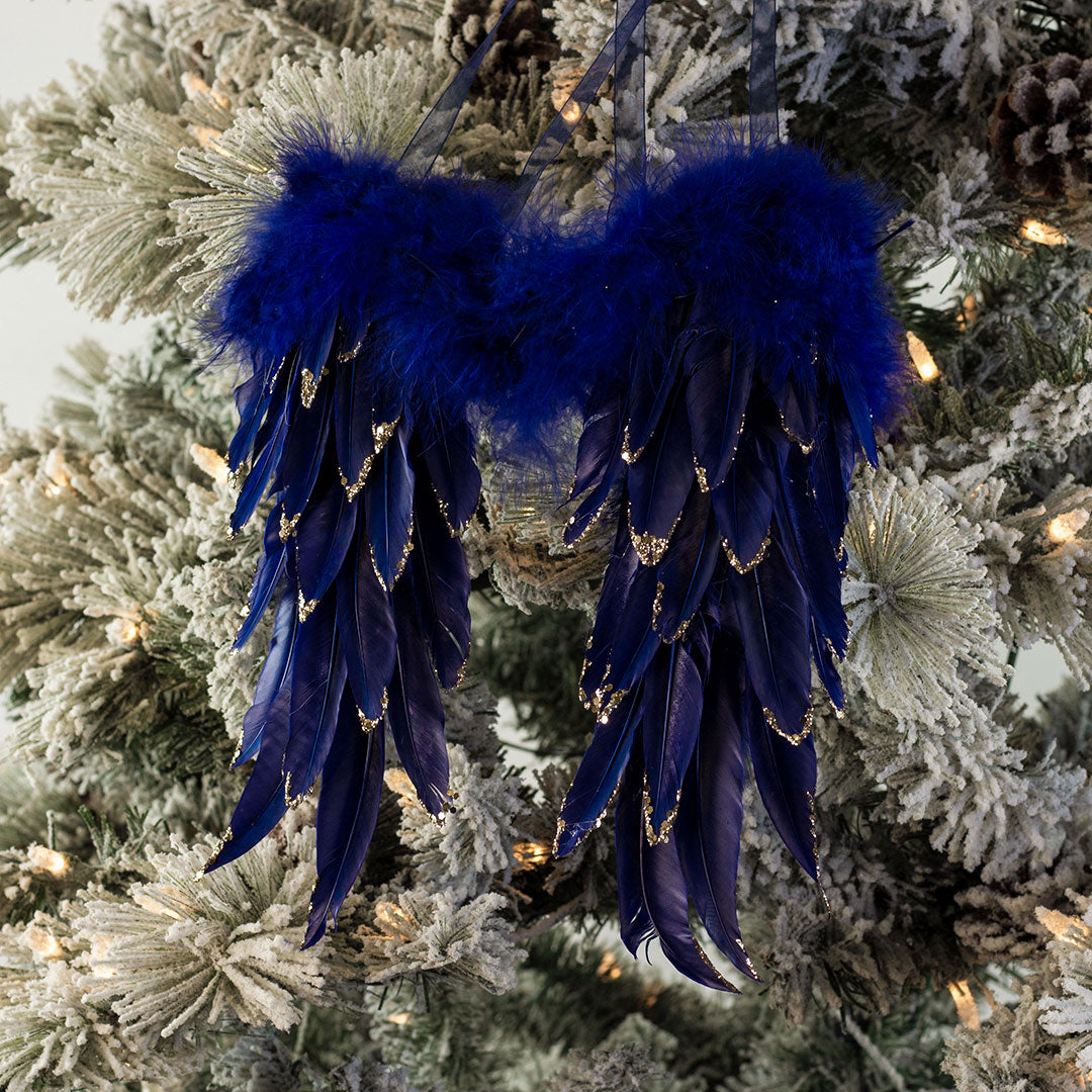 Navy Blue Feather Angel Wing Ornament