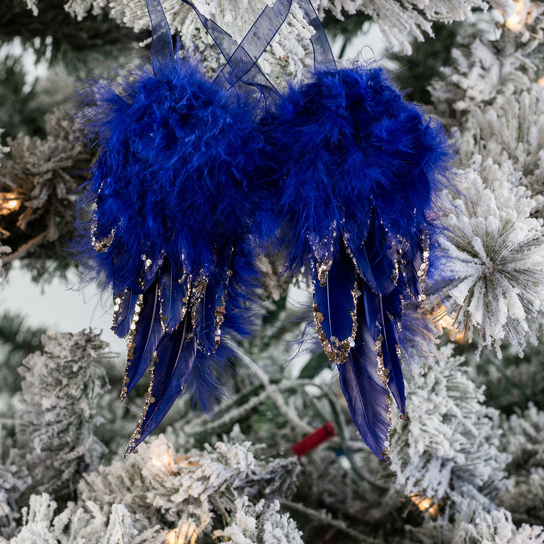 Navy Blue Feather Angel Wing Ornament