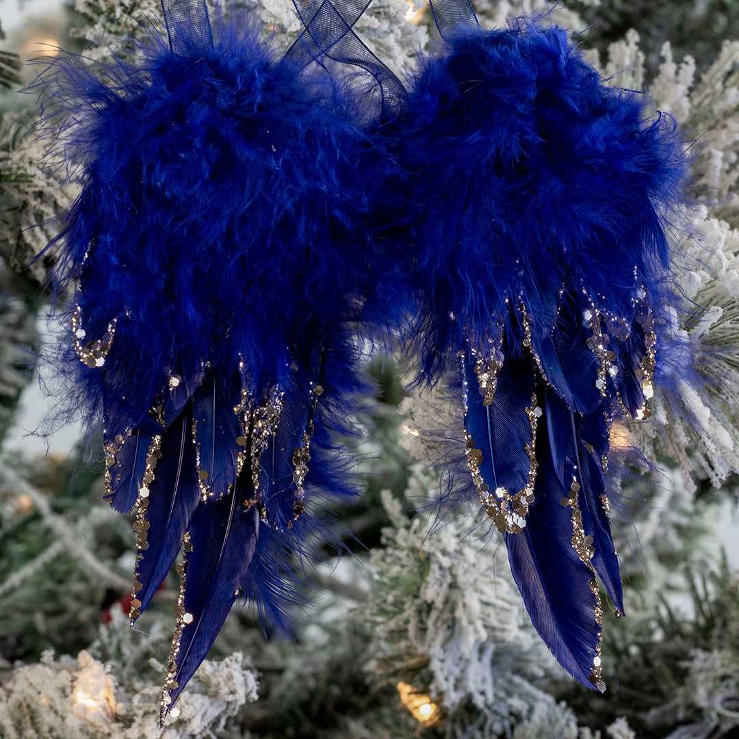 Navy Blue Feather Angel Wing Ornament