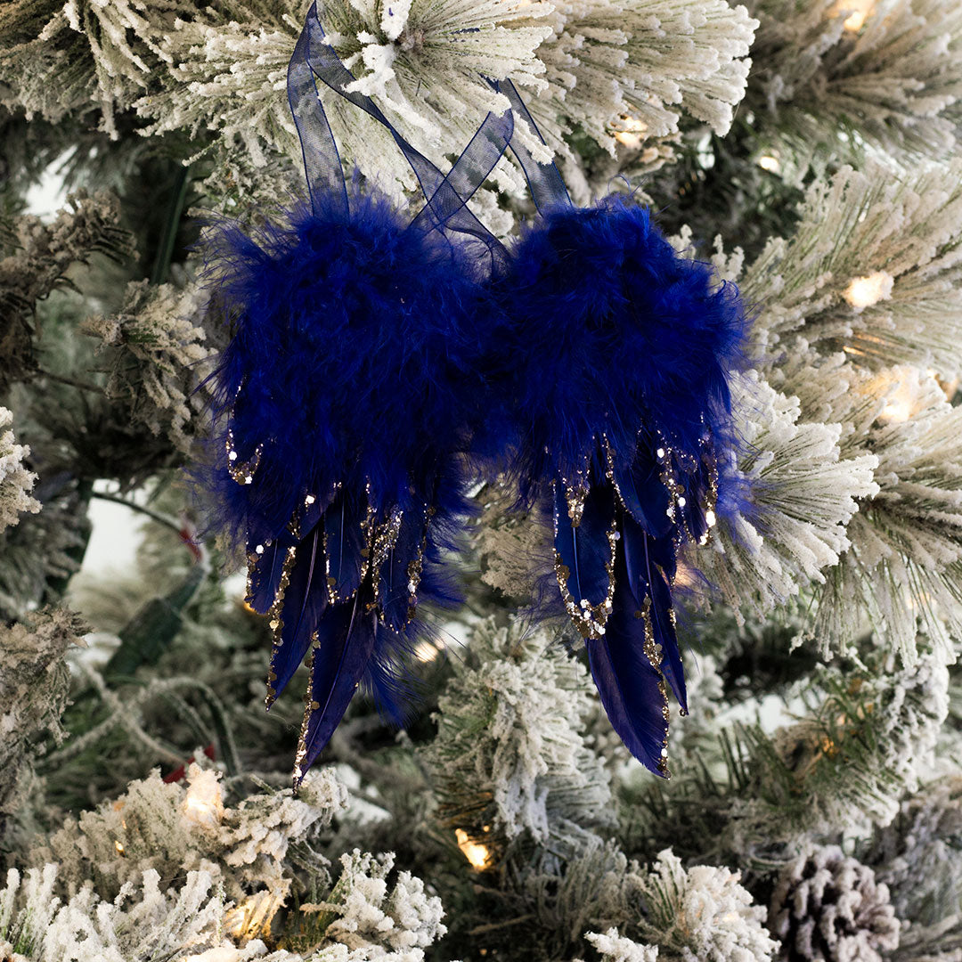 Navy Blue Feather Angel Wing Ornament