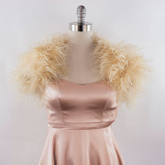 Beige Small Ostrich Feather Shrug