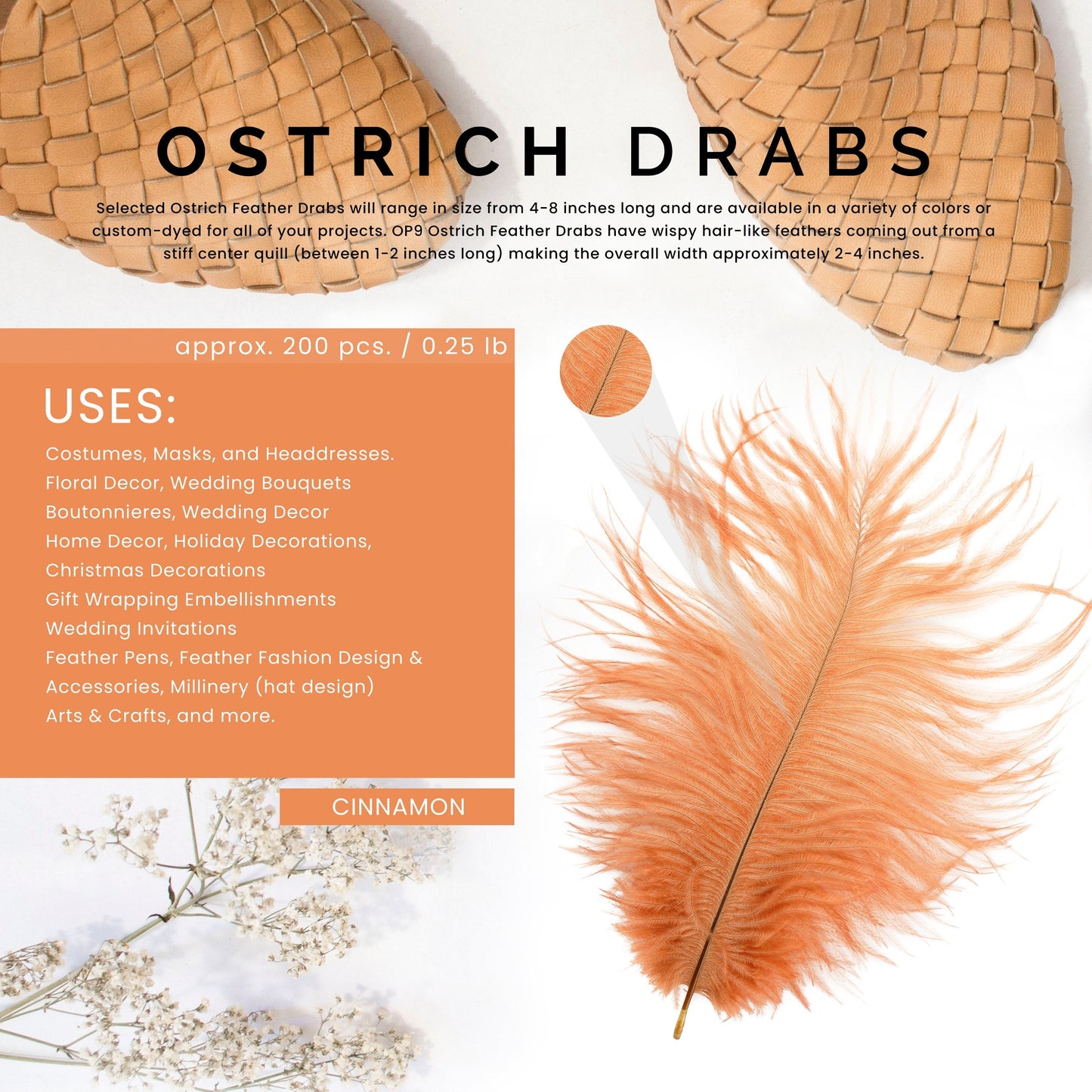 Ostrich Feathers 4-8" Drabs - Cinnamon