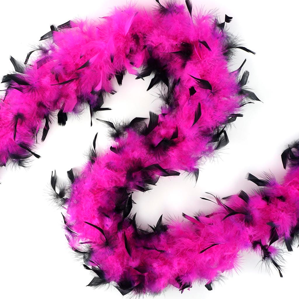 Chandelle Boa - Lightweight - Tipped - Shocking Pink/Black - 2 yards (6 ft)