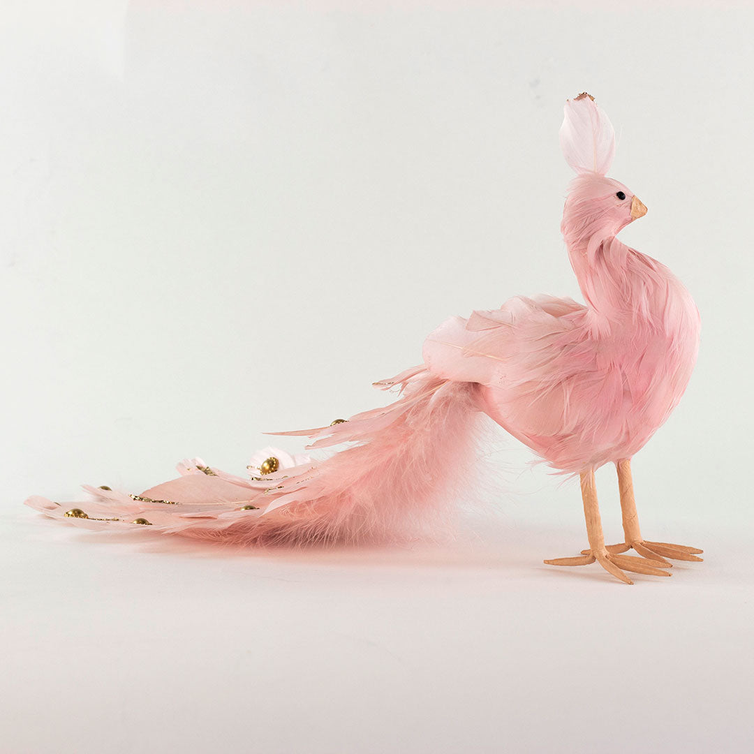 Pink Peacock Figurine Christmas Ornament