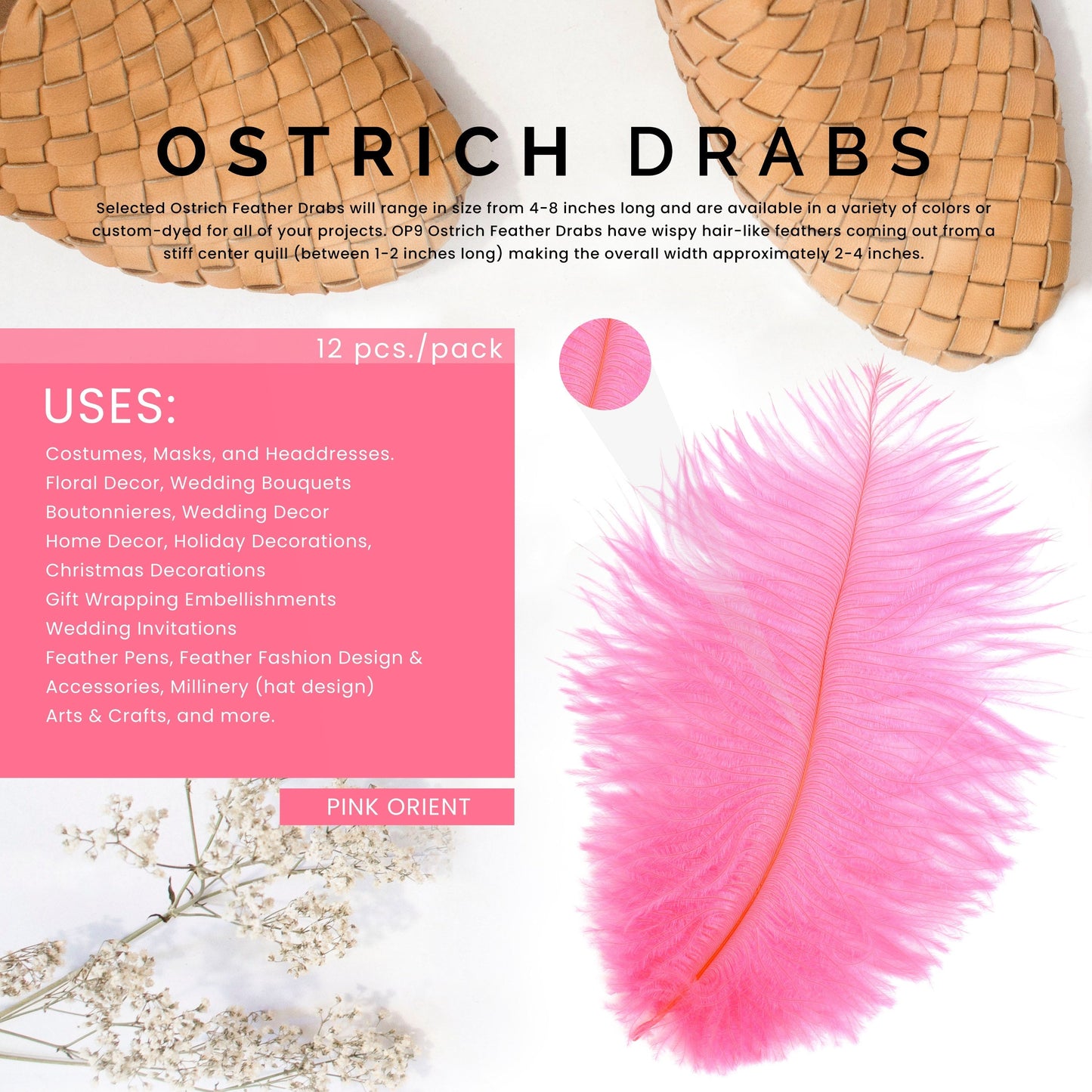 Ostrich Feathers 4-8" Drabs - Pink Orient
