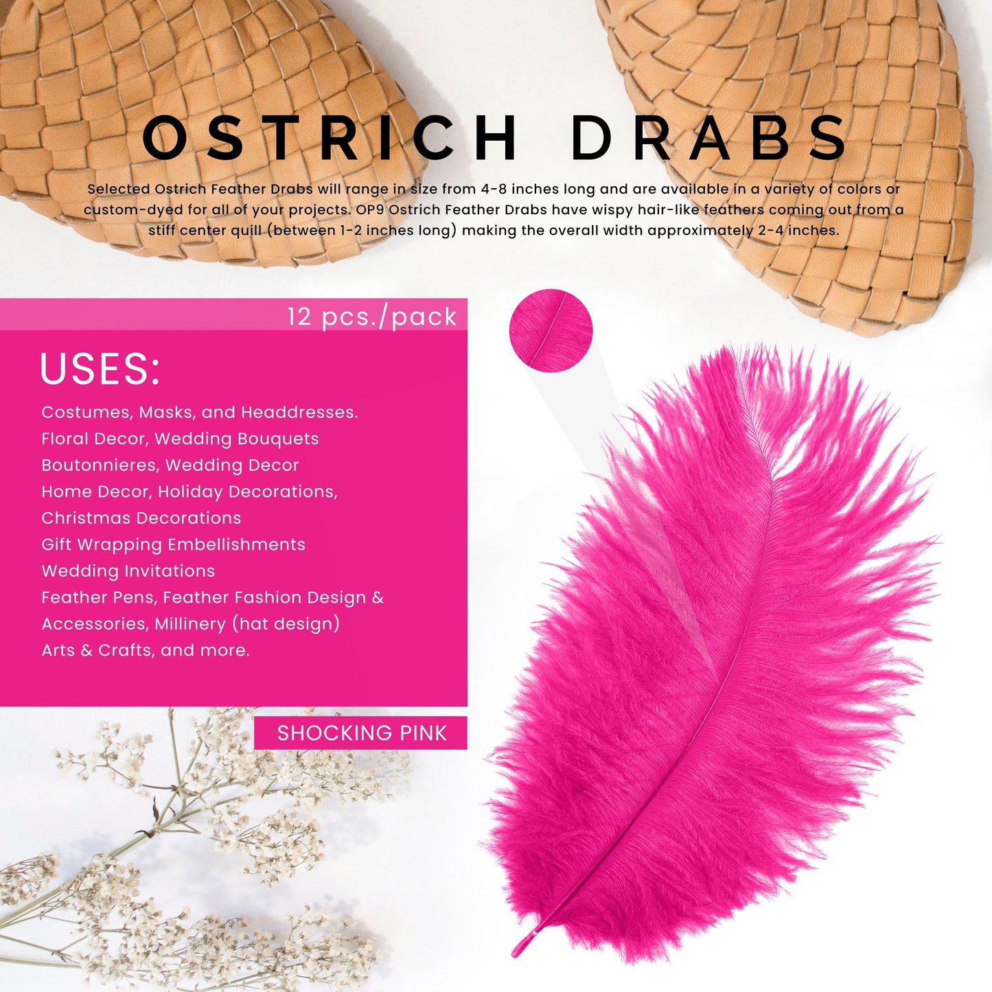 Ostrich Feathers 4-8" Drabs - Shocking Pink