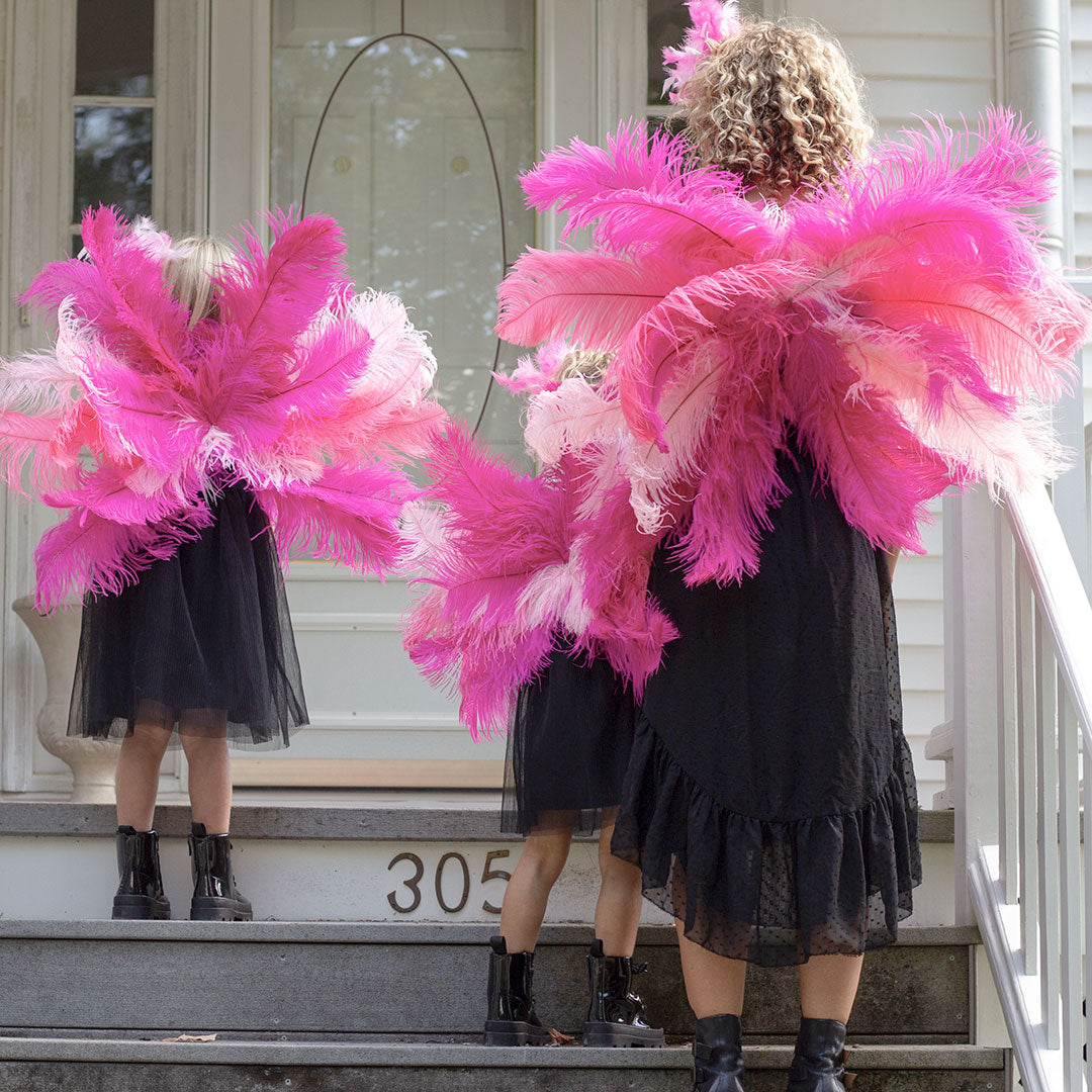 Medium Upcycled Ostrich Feather Costume Wings - Flamingo