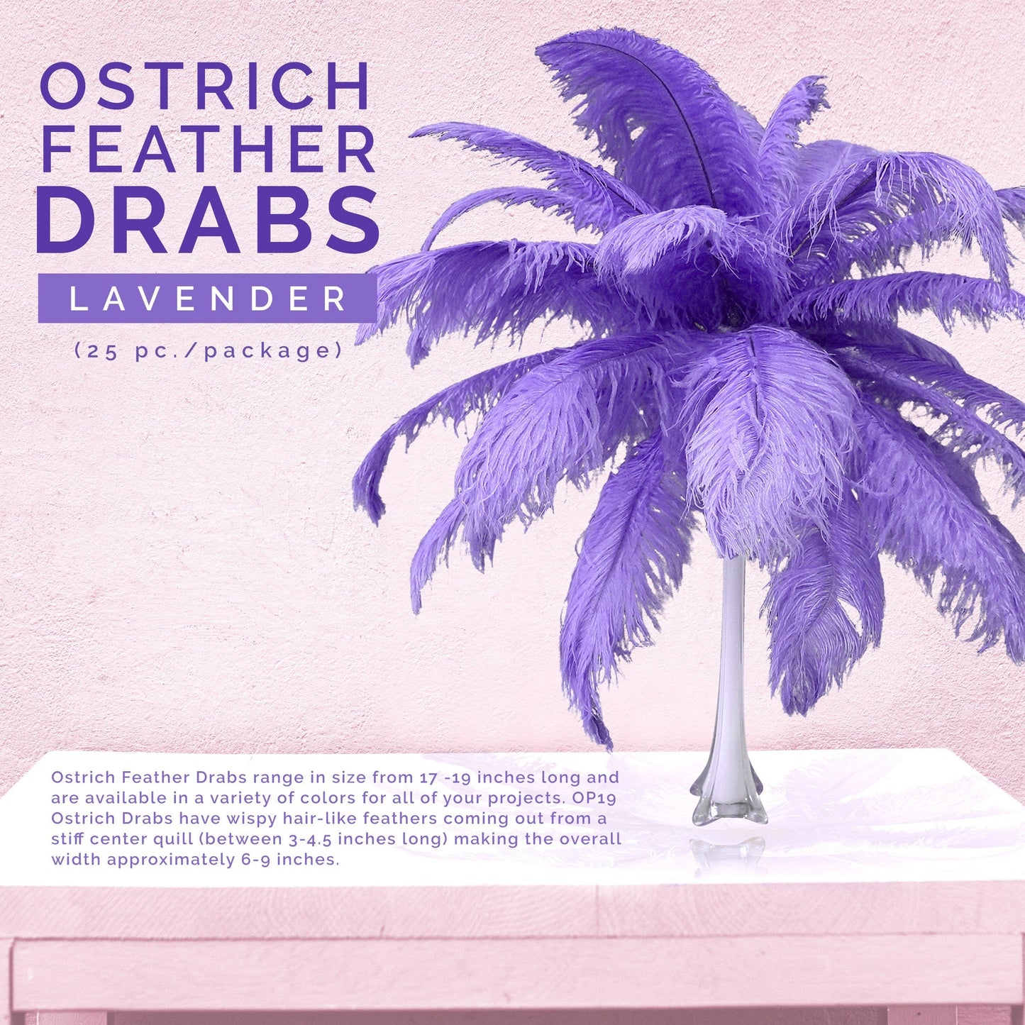 Large Ostrich Feathers - 17"+ Drabs - Lavender