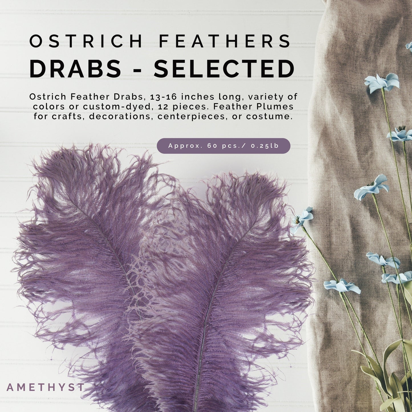 Ostrich Feathers 13-16" Drabs - Amethyst