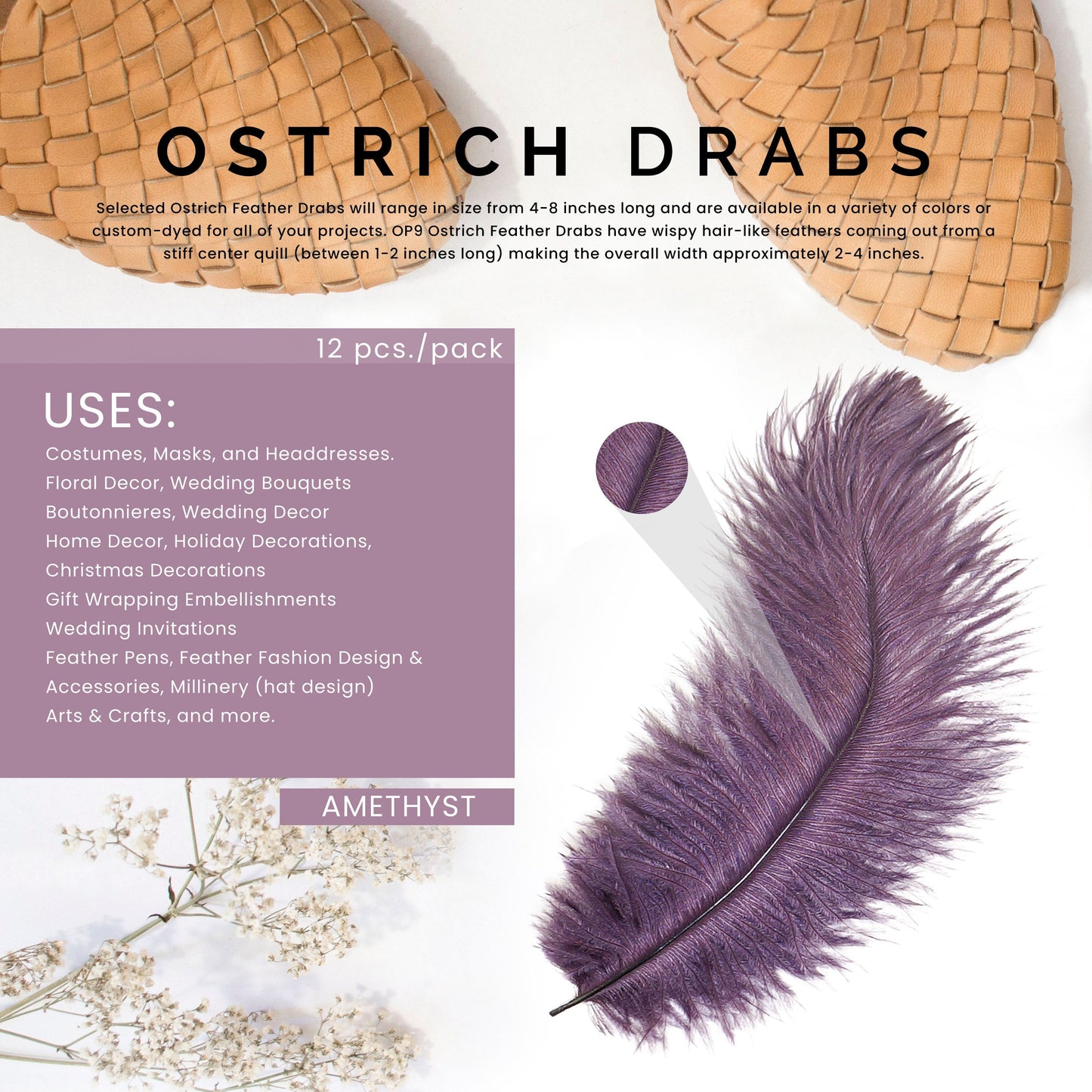 Ostrich Feathers 4-8" Drabs - Amethyst