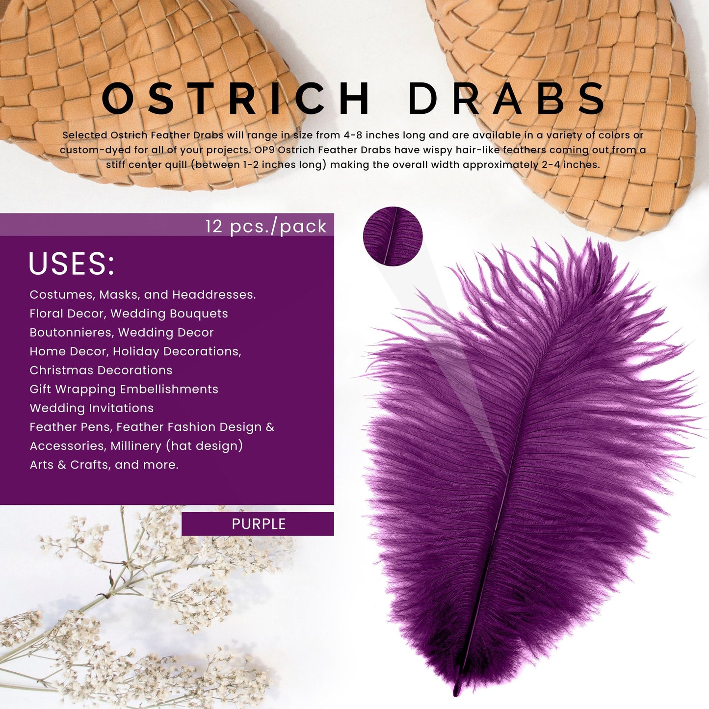 Ostrich Feathers 4-8" Drabs - Purple