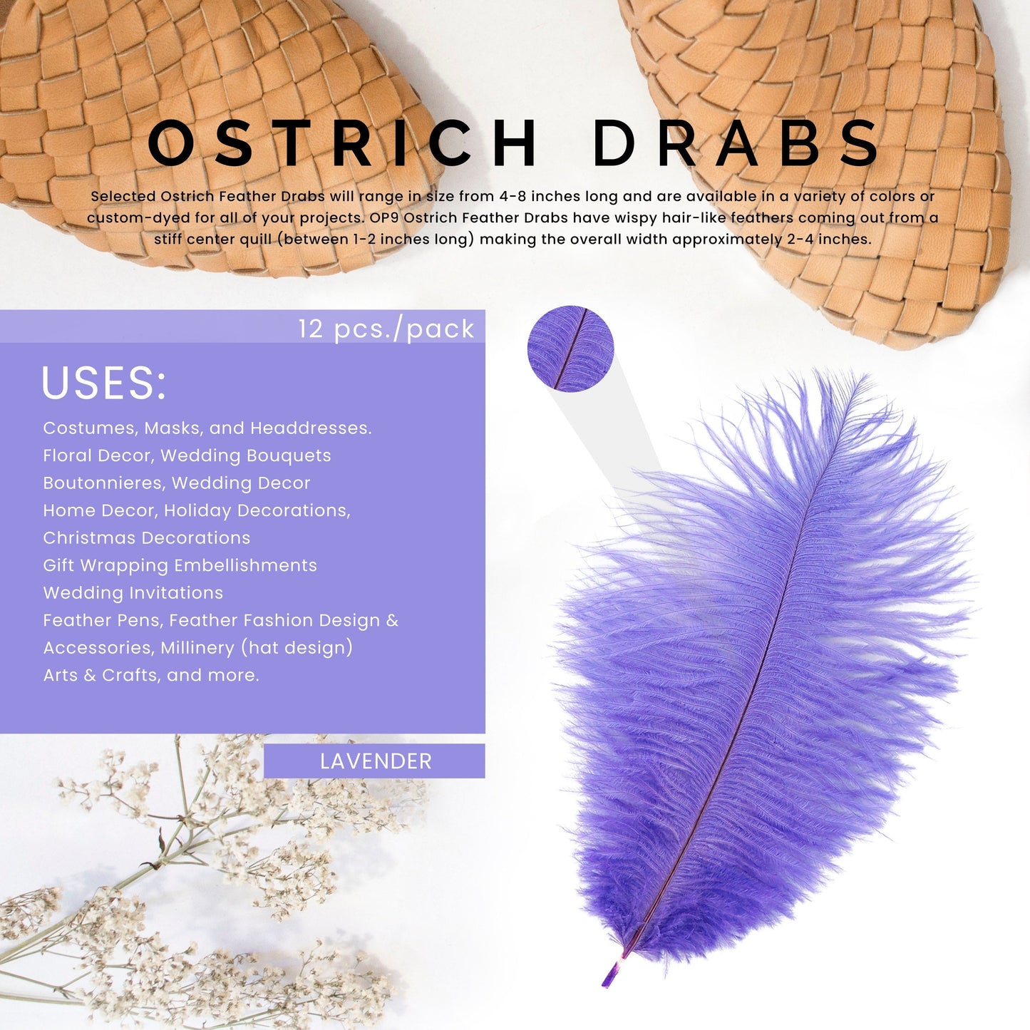 Ostrich Feathers 4-8" Drabs - Lavender
