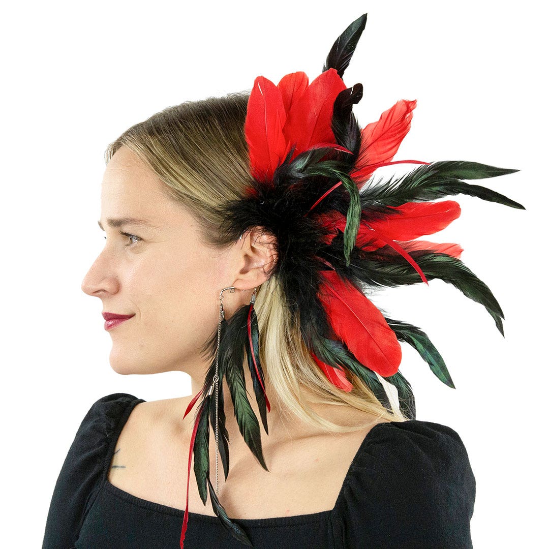 Feather Ear Cuffs - Red and Black