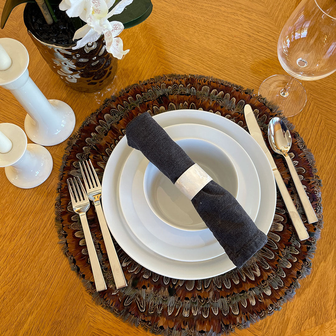 Dark Heart & Blue Almond Pheasant Feather Placemat