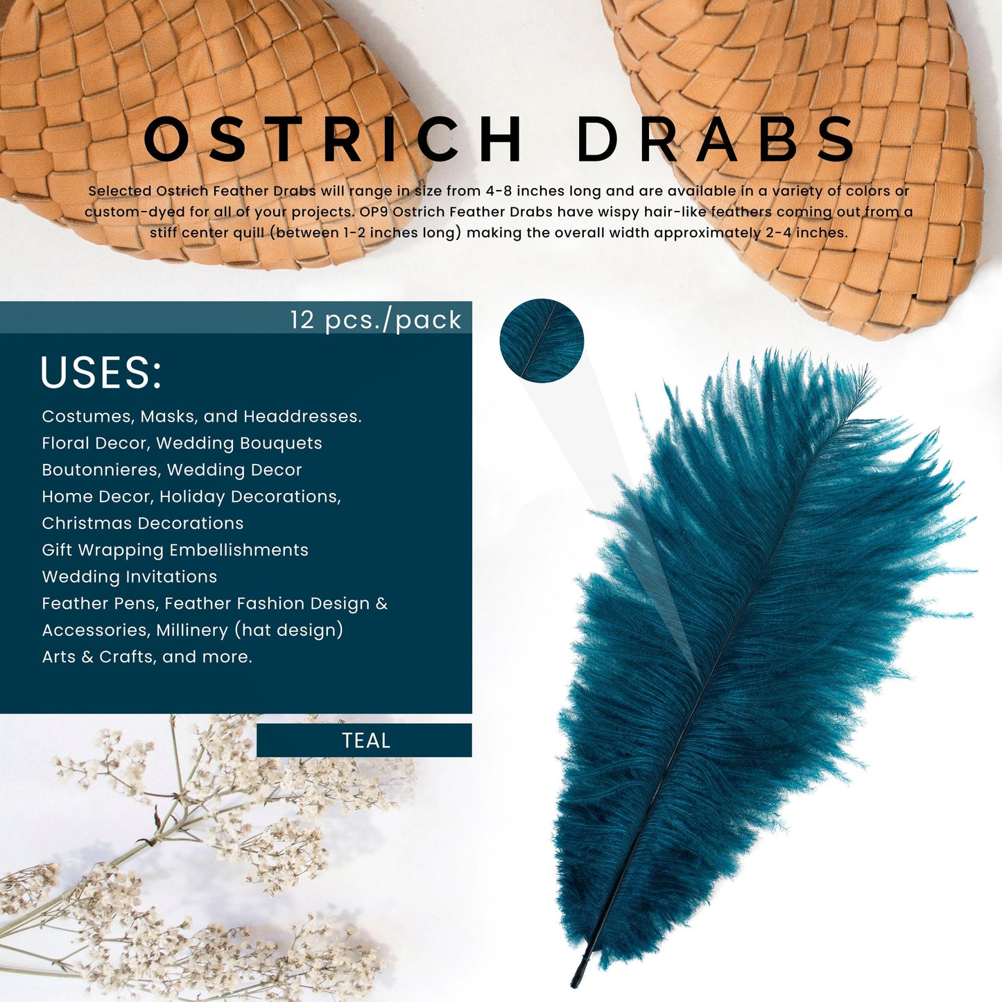 Ostrich Feathers 4-8" Drabs - Teal