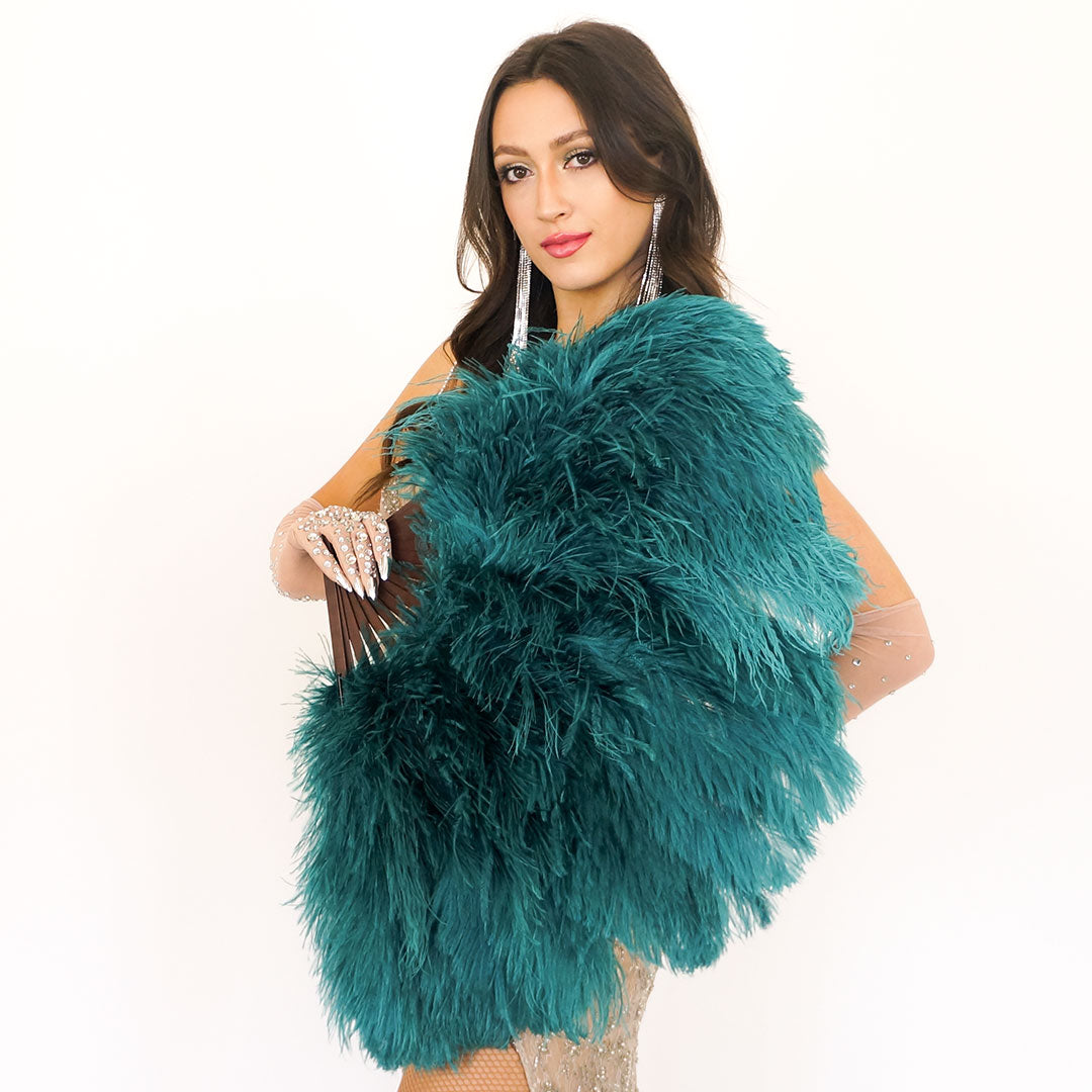 Ostrich Floss Feather Fan - Teal